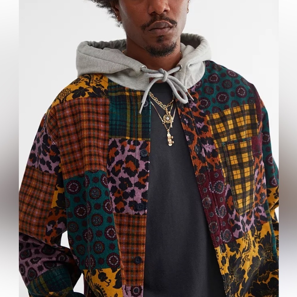 Urban Outfitters Multicolor Patchwork Shirt Jacket - Mustard, Teal, Burgundy
